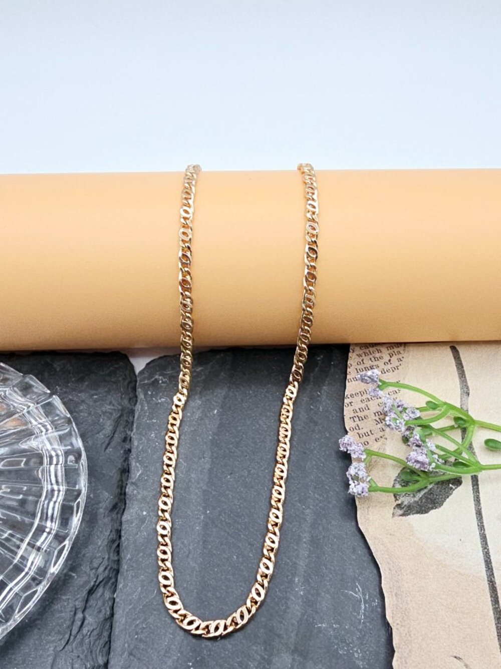 Rose Gold Figaro Chain Necklace – 19.7"" Gold Plated Unisex Jewelry, XPNL0001 - Picture 4 of 11